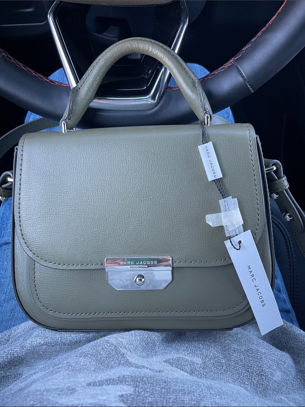 Marc Jacobs Olive Green Top Handle Satchel with Silver Hardware